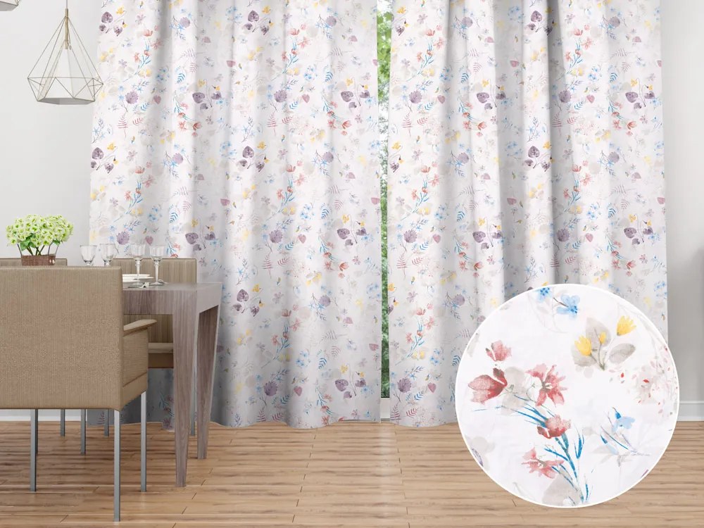 Biante Bavlnený záves Sandra SA-290 Farebné lučne kvety na bielom 150x180 cm