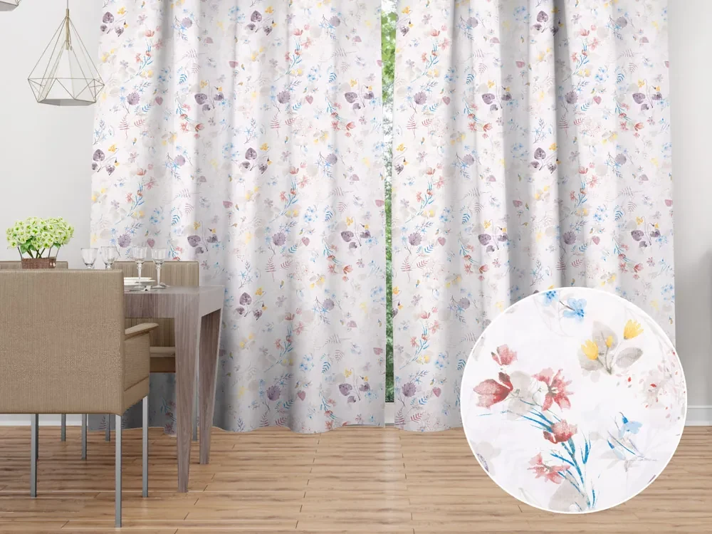 Biante Bavlnený záves Sandra SA-290 Farebné lučne kvety na bielom 150x210 cm