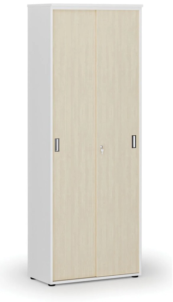 Kancelárska skriňa so zasúvacími dverami PRIMO WHITE, 800 x 420 x 2128 mm, biela/breza