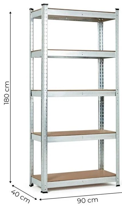 Stabilný kovový úložný regál s 5 policami 180x90x40
