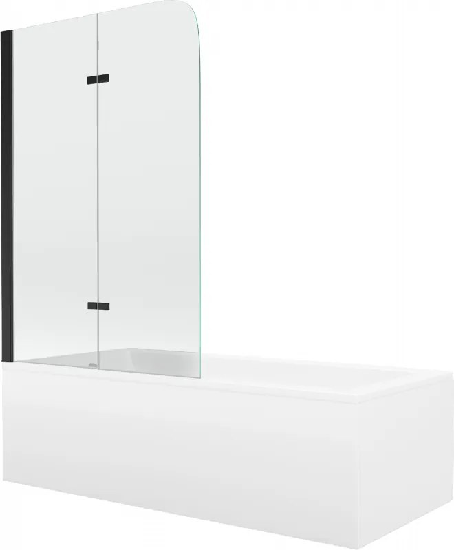 Mexen Cubik obdĺžniková vaňa 160 x 70 cm s obkladom a 2-krídlovou sprchovou zástenou 100 cm, transparentnéné, čierna