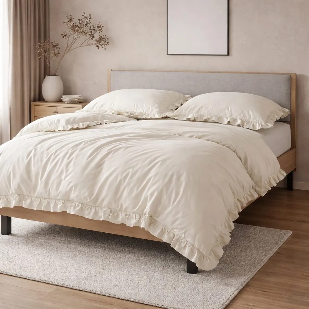 Obliečky bavlnené s Volánikom krémové 200x140cm+90x70cm TiaHome