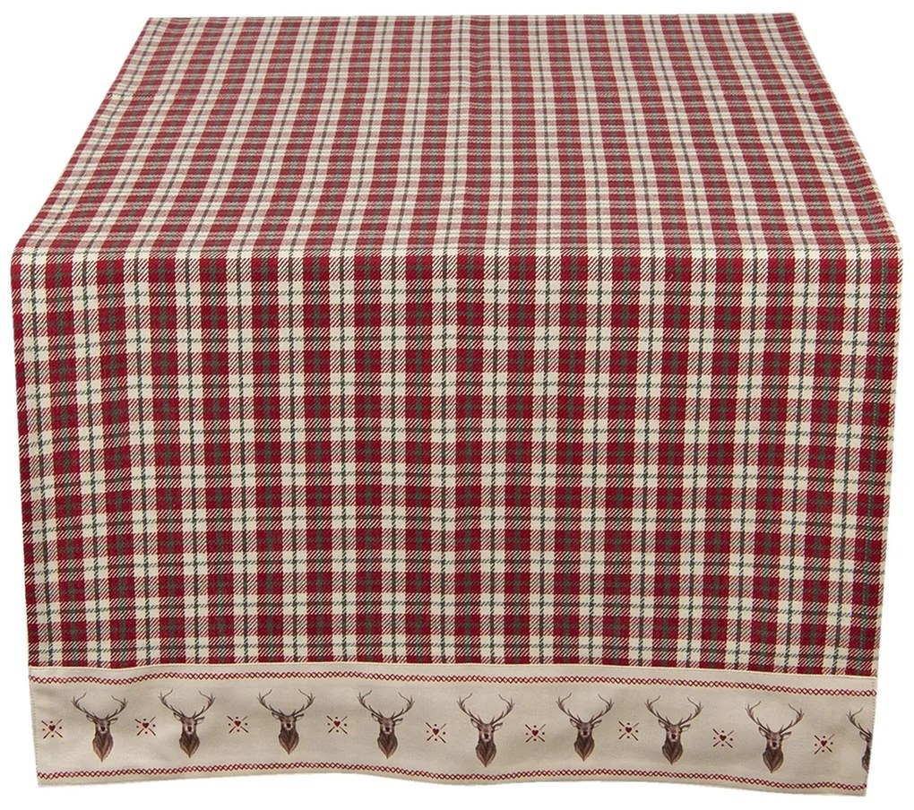 Kockovaný behúň na stôl s jelene Cosy Lodge - 50 * 140 cm