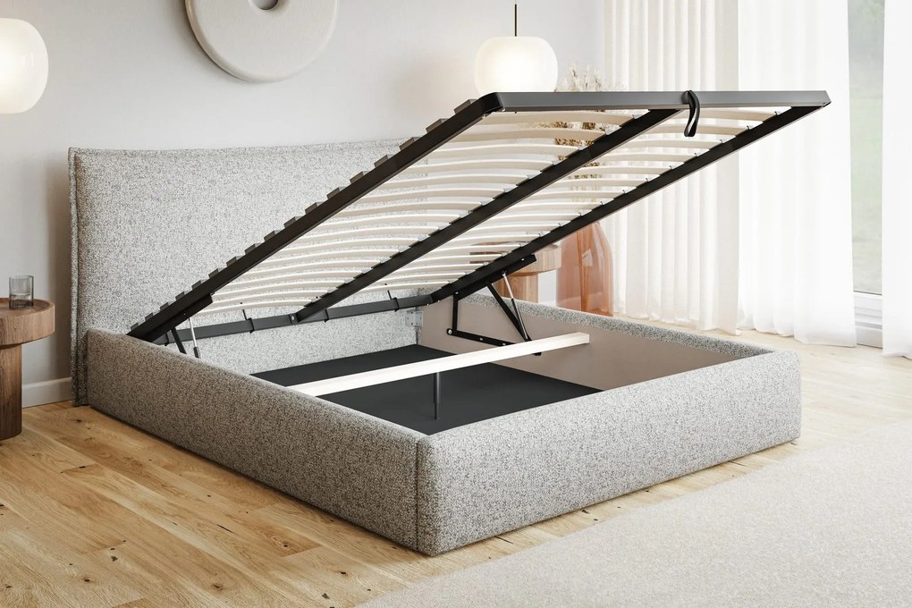 Čalúnená manželská posteľ s úložným priestorom SLIM 14 - svetlá krémová | 160×200