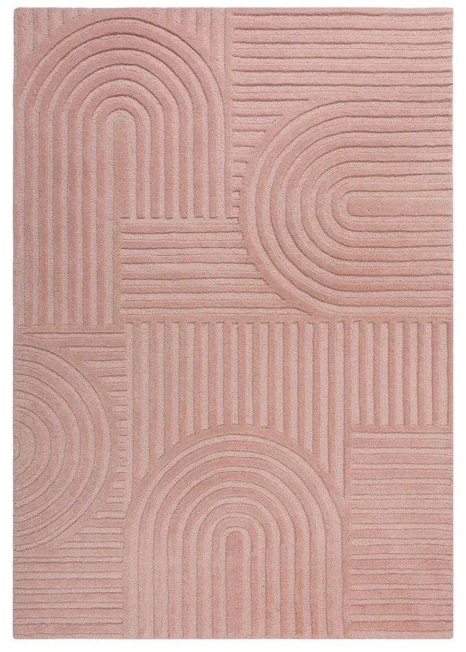 Ružový vlnený koberec Flair Rugs Zen Garden, 160 x 230 cm