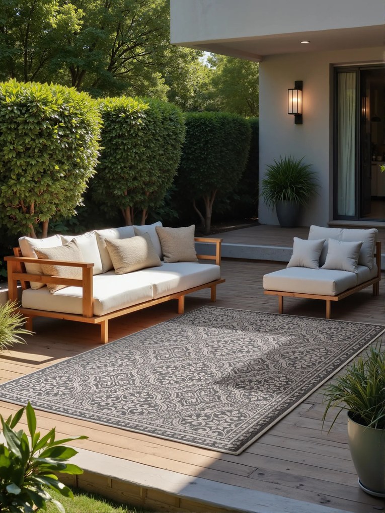 NORTHRUGS, Kusový koberec Duet 106251 Rosel White/Gray - na von aj na doma, 200x290, šedá, chodba / predsieň