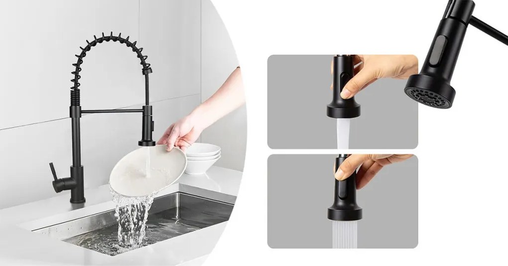Kuchynská batéria s flexibilnou hadicou, odnímateľnou sprchovou hlavicou, čierna