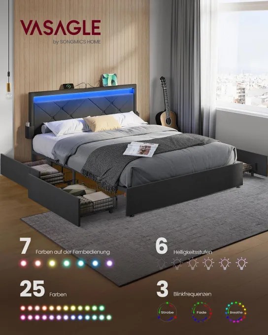 Manželská postel s LED osvetlením RMB827G02