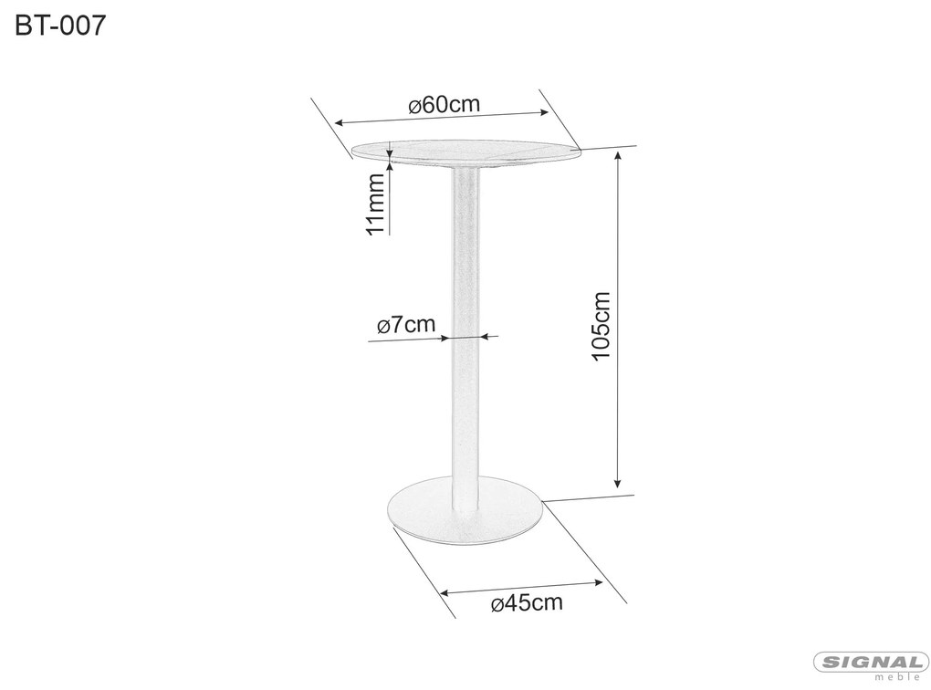 Barový stůl BT007 60 cm černý