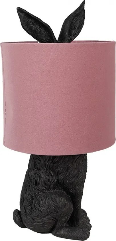 Čierna stolná lampa králik s ružovým tienidlom Rabbi - Ø 20*43 cm