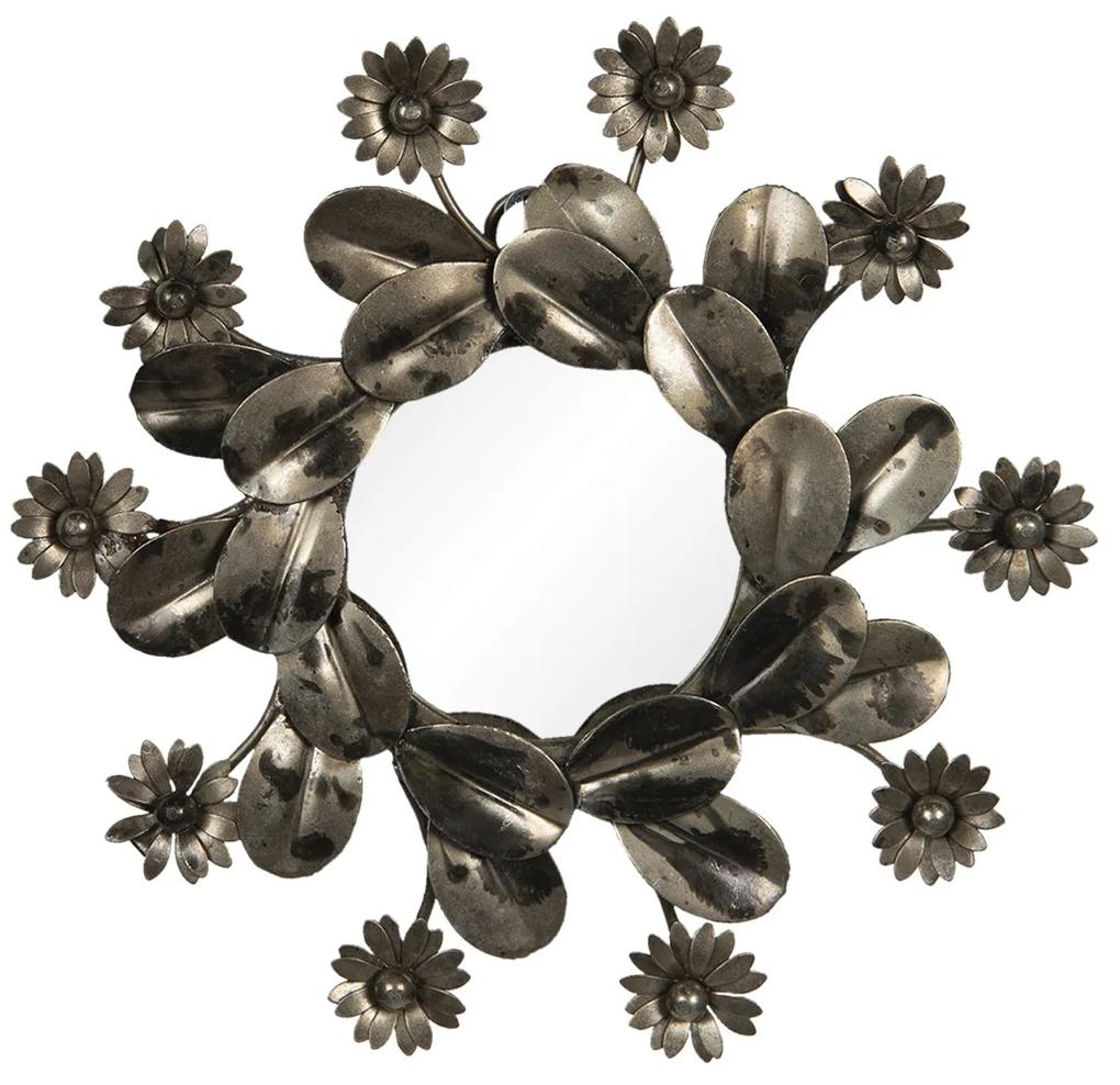 Zrkadlo s kovovým rámom s kvetinami - Ø 15 * 2 cm