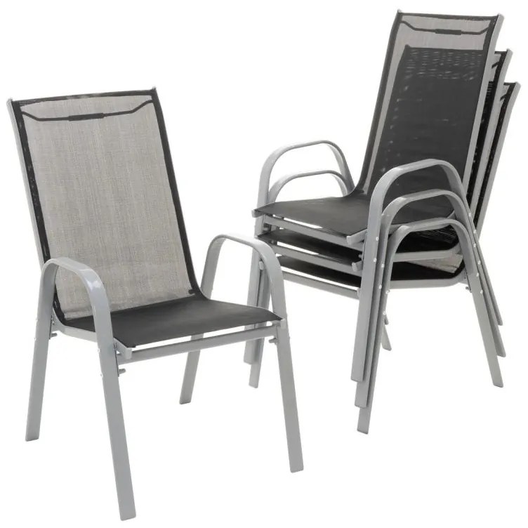 Garthen 40751 Záhradný skladací set stôl + 4 stohovateľné stoličky - čierna