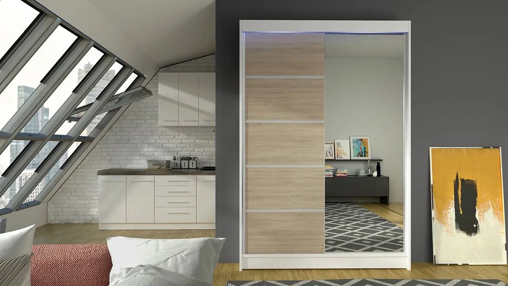 Posuvná skriňa Parys III, Farby: kašmír, Osvetlenie: osvetlenie LED RGB - farebné
