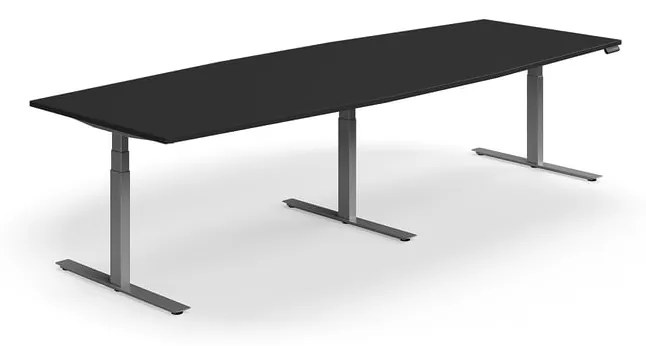 Nastaviteľný rokovací stôl QBUS, oválny, 3200x1200 mm, strieborný rám, čierna