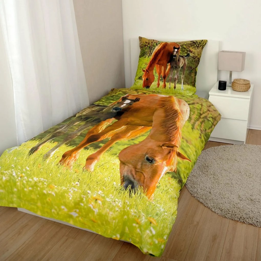 Detské bavlnené posteľné prádlo Herding Horse, 135x 200 cm, 80 x 80 cm