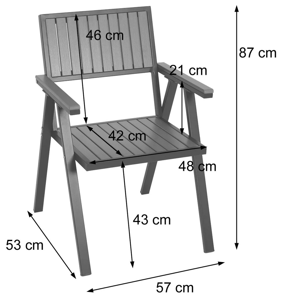 Set 2 záhradných stoličiek a stolíka HWC-J95, hliník imitácia dreva - čierna, teak