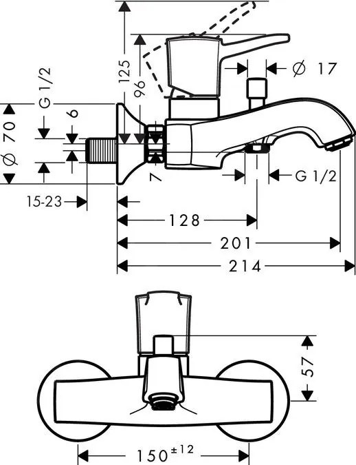 Hansgrohe Metropol Classic, nástenná páková vaňová batéria, chrómová, 31340000