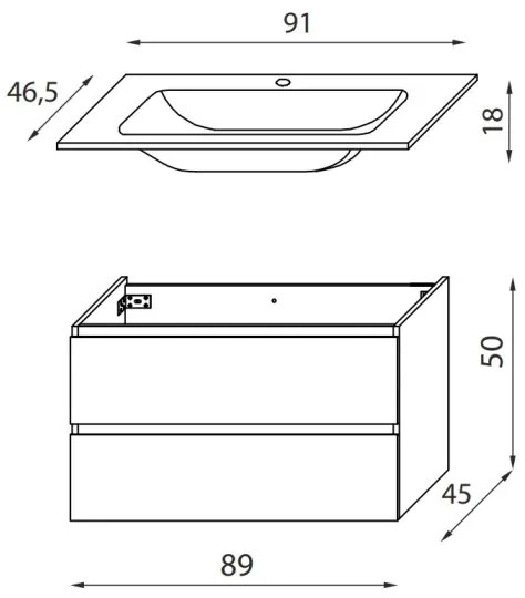 Kúpeľňová skrinka s umývadlom KENWOOD 91 cm biela