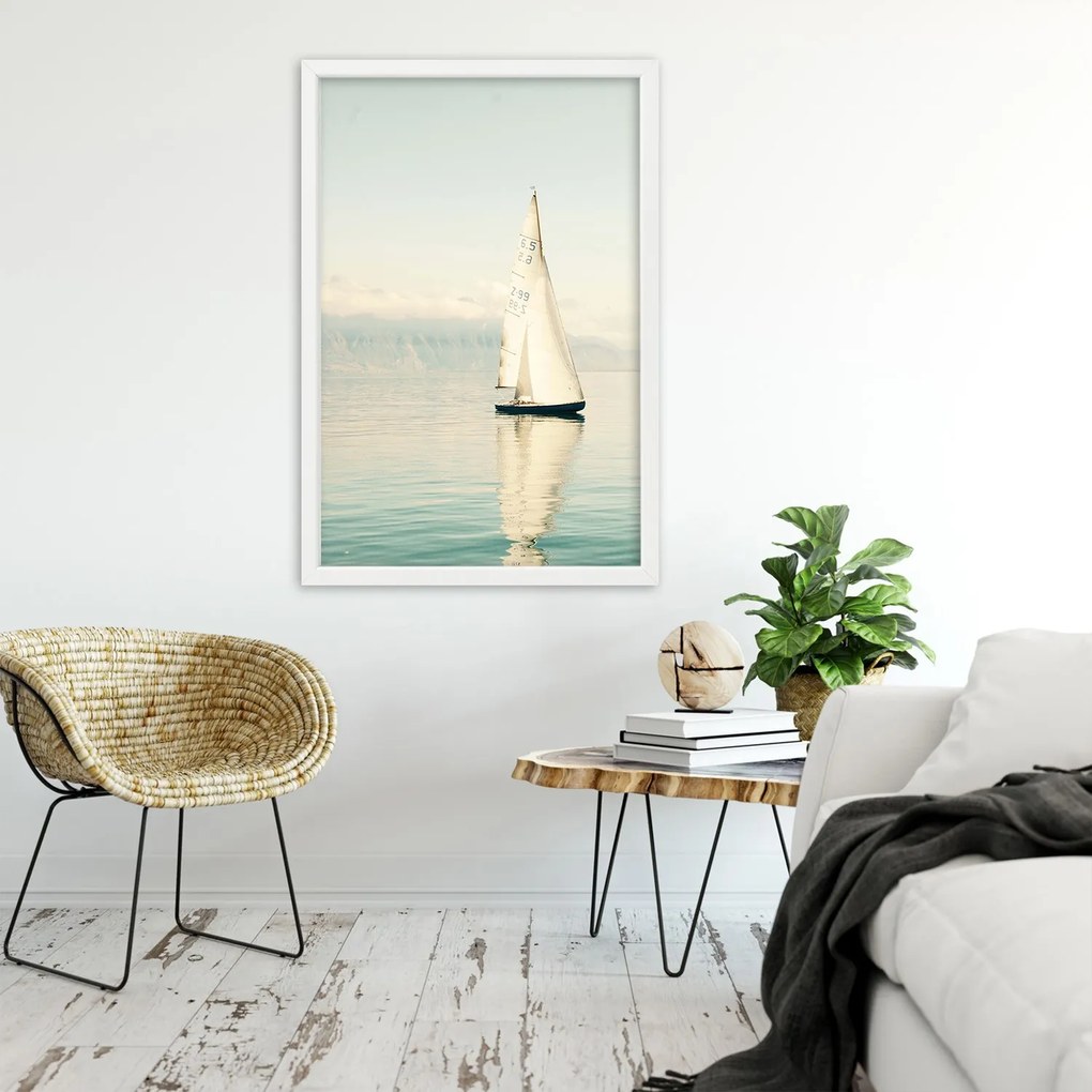 Gario Plagát Plachetnica na vode Farba rámu: Biela, Rozmery: 30 x 45 cm