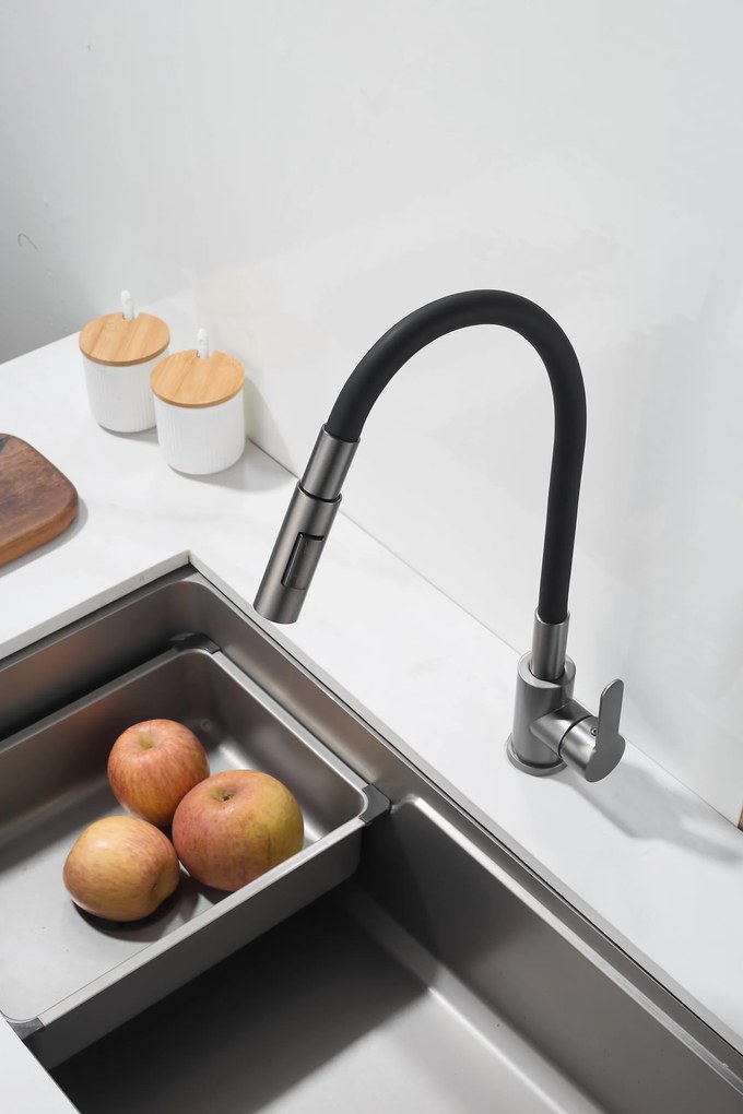 Gamma Flex 4000, stojanková drezová batéria s flexibilným ramenom, 2-funkčný výtok, čierna-grafitová, GMA-BFX-4000GM