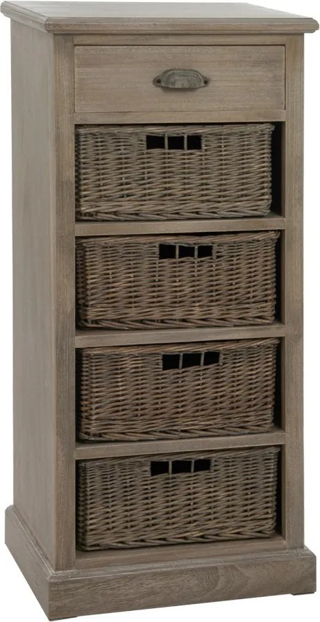 Drevená skrinka s prútenými košíkmi Jerome - 49 * 33 * 107 cm