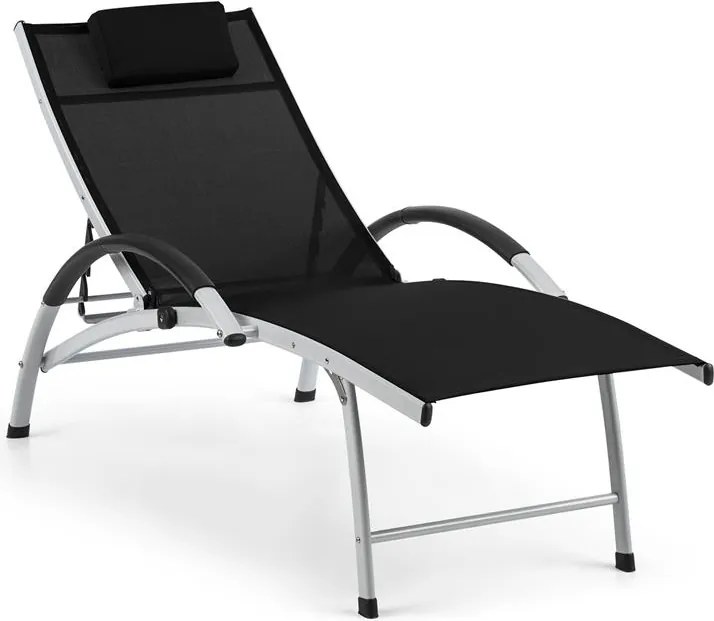 Blumfeldt Sun Valley, záhradné lehátko, sklápateľné, vankúš, čierne