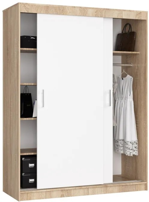 Šatníková skriňa s posuvnými dverami 150 cm CLP mono sonoma / biela