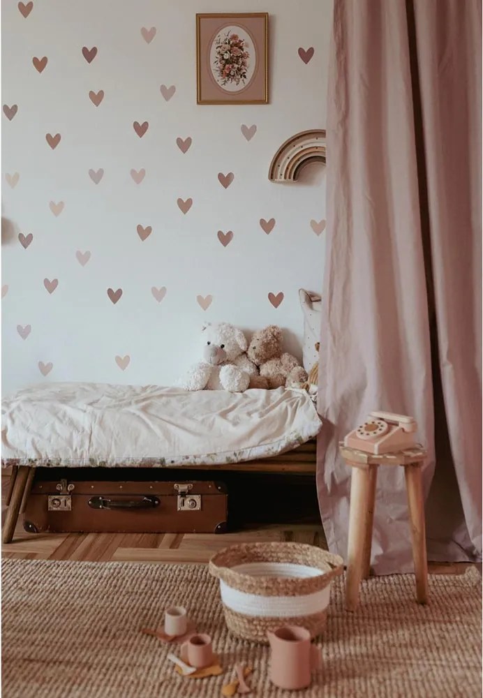 Samolepka do detskej izby sada srdca cappuccino ružová 6,5 cm