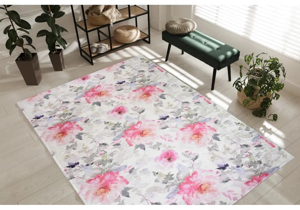Ružový/slonovinový prateľný koberec 60x100 cm Pink Garden – Vitaus
