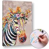 Maľovanie podľa čísel ZEBRA S KVETMI – stredná náročnosť