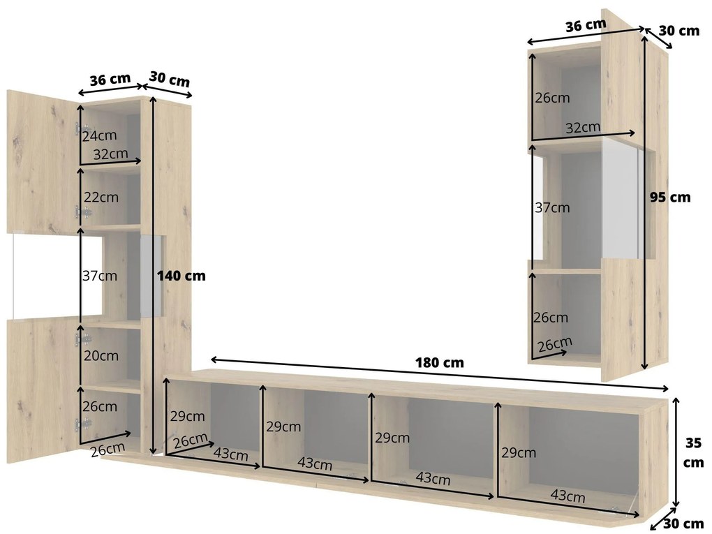 Obývacia stena Avernic Typ 10 (čierna + dub artisan). Vlastná spoľahlivá doprava až k Vám domov. 1042057