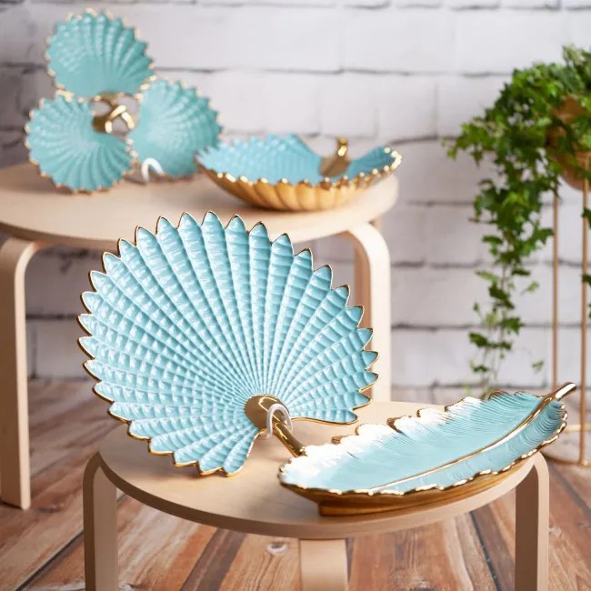 Dekoračný podnos HIRAL 4 04 svetlomodrý / zlatý