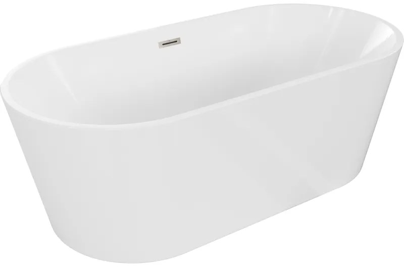 Mexen Luna, voľne stojaca vaňa 140 x 75 cm, biela, prepad brúsený nikel, 52031407500-97