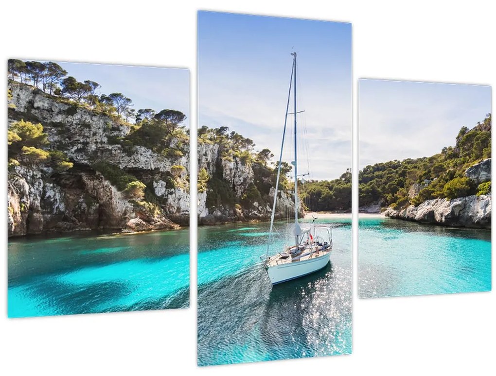 Obraz - Pláž s plachetnicou (90x60 cm)