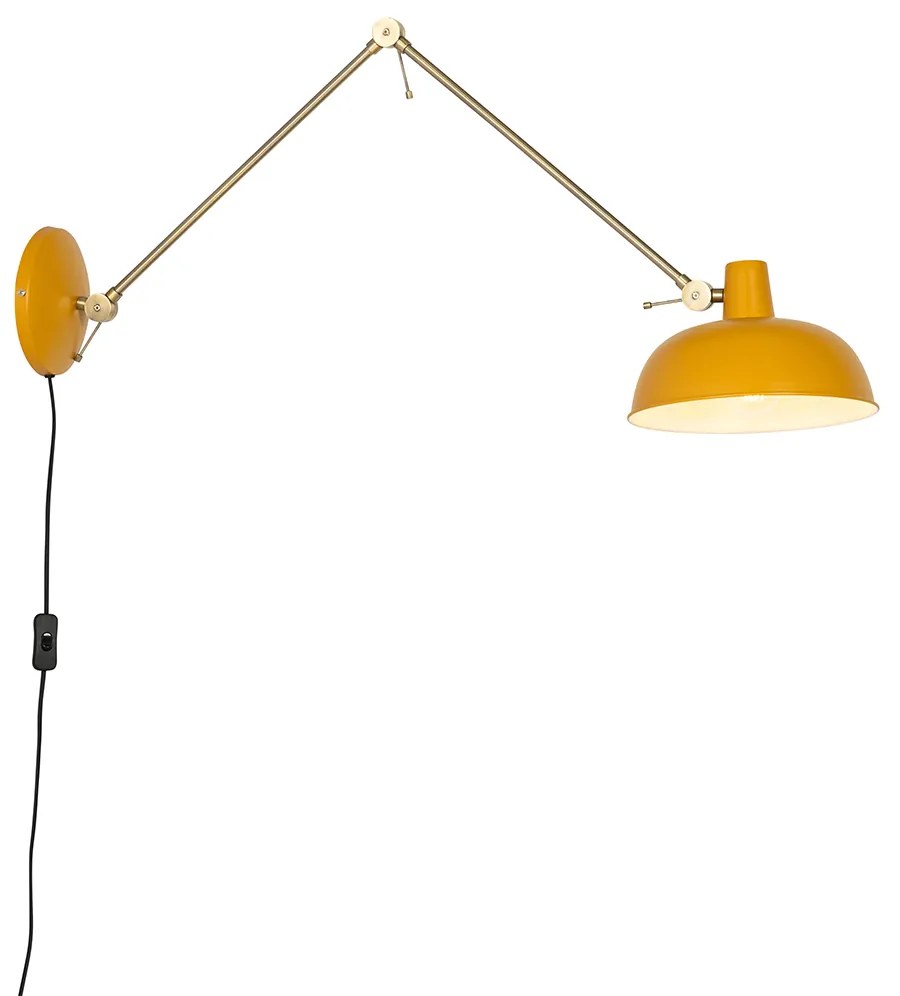 Retro nástenná lampa žltá s bronzom - Milou
