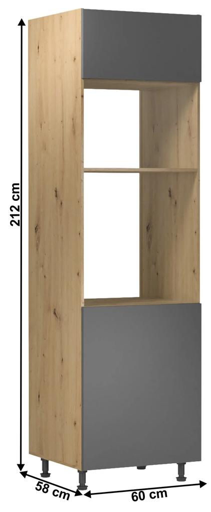 Vysoká kuchynská skrinka na vstavané spotrebiče D60PM Langari (dub artisan + sivá matná). Vlastná spoľahlivá doprava až k Vám domov. 1016898