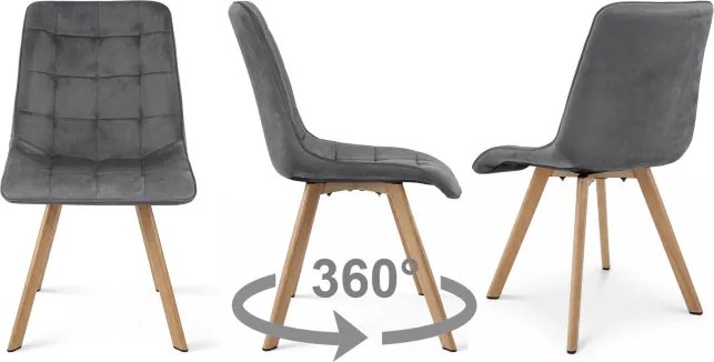 Jedálenská stolička CIEZA 360 zamatová, tmavosivá / hnedé nohy