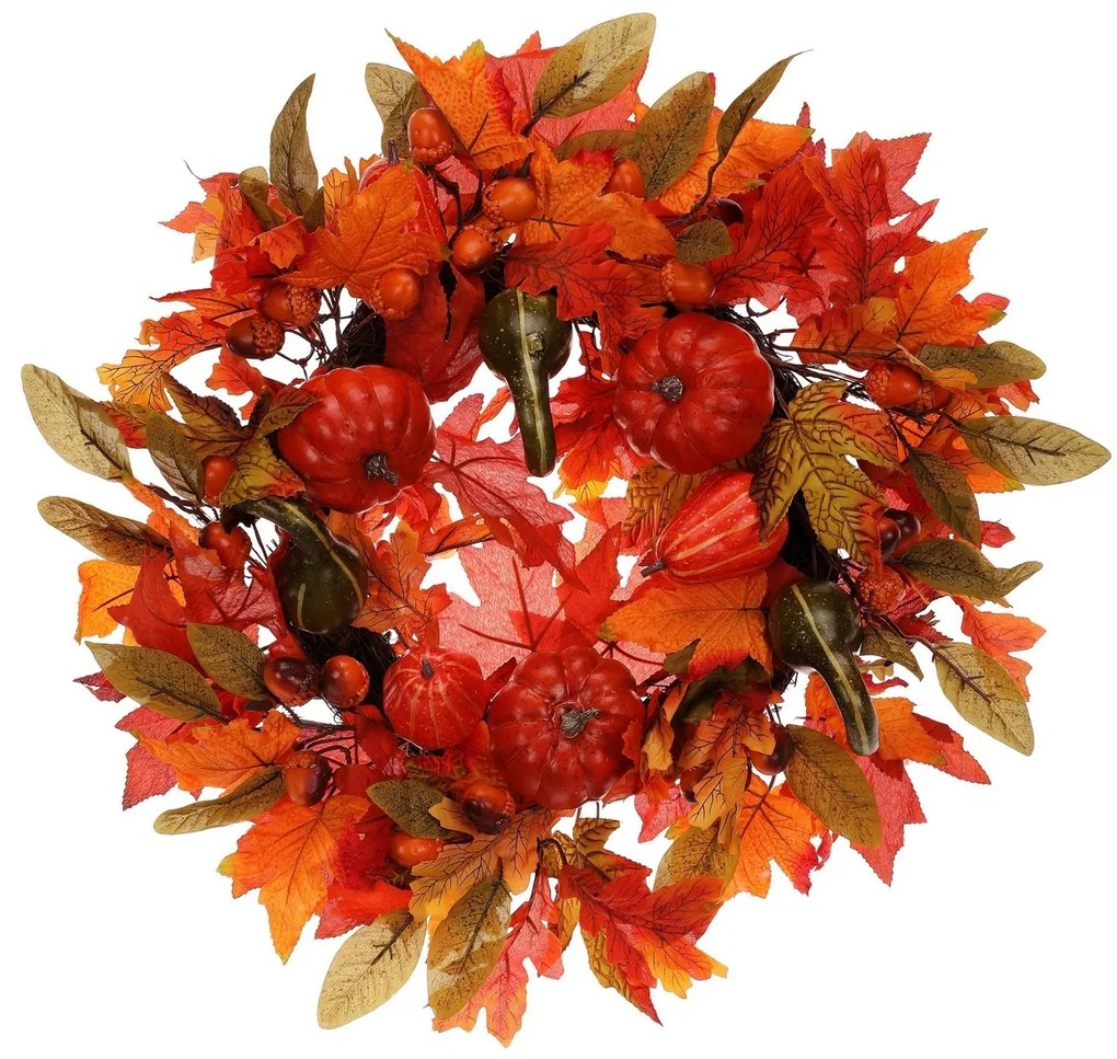 Veľký jesenný veniec z farebného umelého lístia, pr. 58 cm