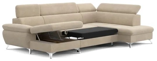 Rozkladacia rohová sedačka do U CATANIA pravá, béžová, s úložným priestorom