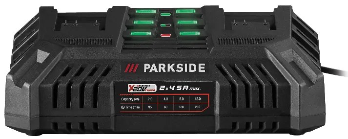 Parkside® Aku kosačka Prma 40-Li D2 + Dvojitá nabíjačka na akumulátor 20 V/4,5 A + Akumulátor 20 V 4 Ah, 2 kusy (800011498)