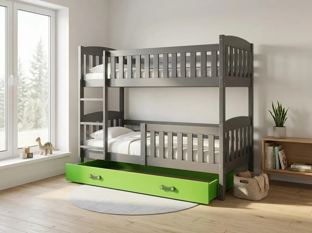Poschodová posteľ KUBO 200x90 | grafitová - zelená
