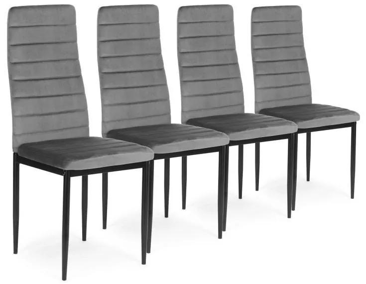Sada 4 elegantných zamatových stoličiek v sivej farbe