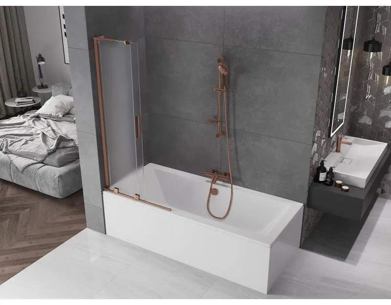 Mexen Velar L, 2-krídlová posuvná vaňová zástena 80 x 150 cm, 8mm sklo námraza, ružové zlato, 896-080-003-31-60