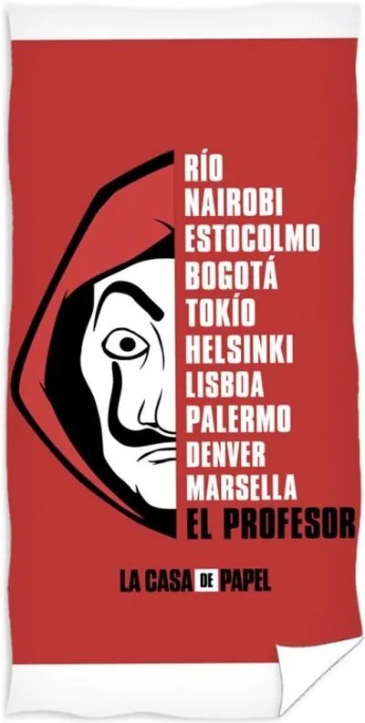 Bavlnená osuška Papierový dom - La casa de papel - Money Heist - motív El profesor - 100% bavlna - 70 x 140 cm