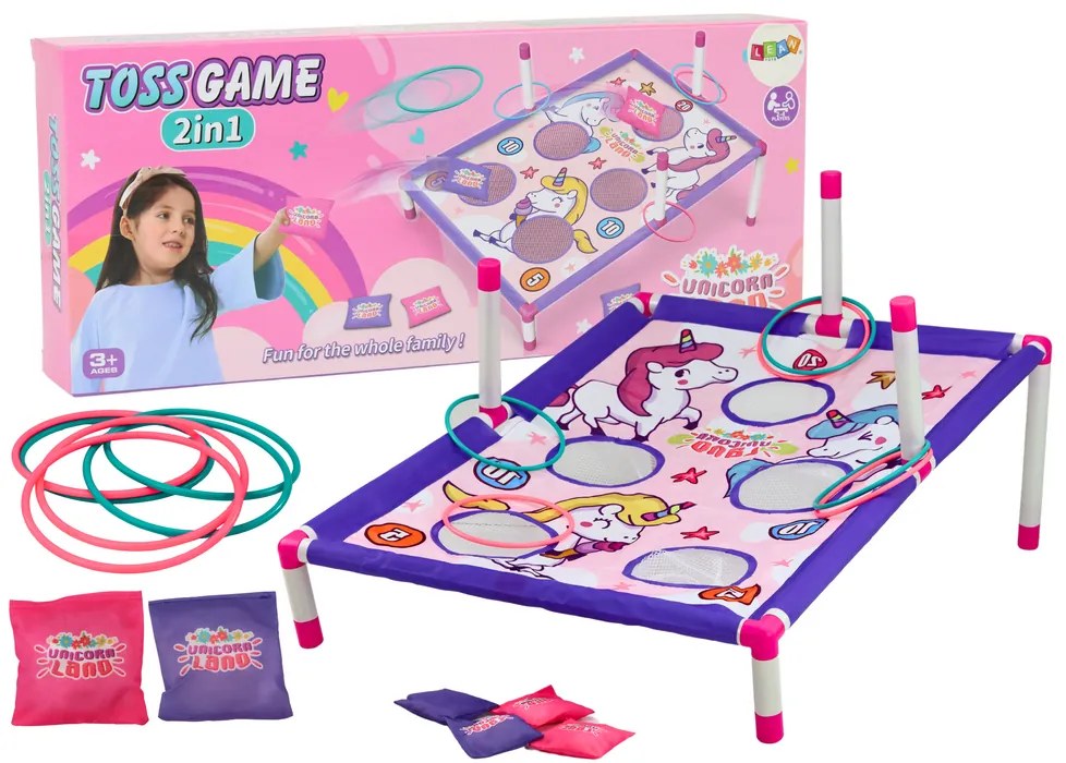 LEAN TOYS Arkádová hra -  Hoď vrecko, obruč Jednorožec