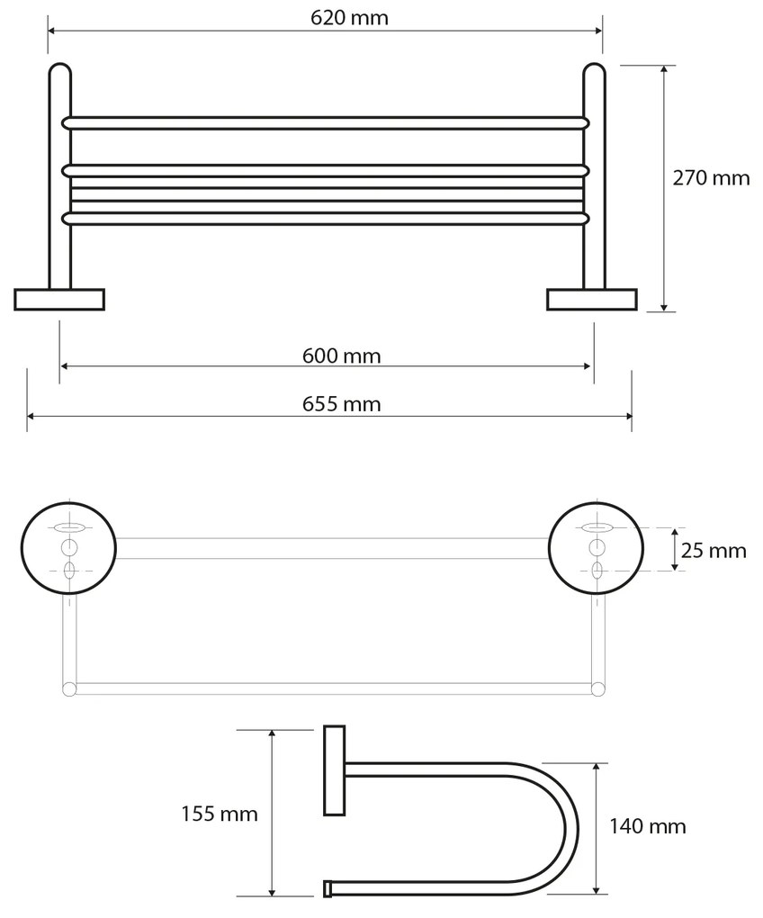 Sapho, X-ROUND E polička na uteráky U typ, 650mm, chróm, XR418