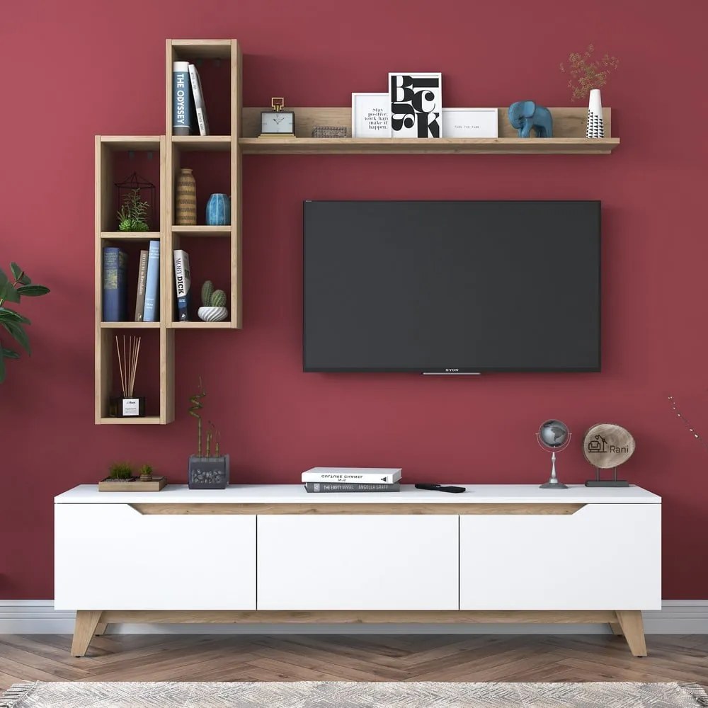 TV zostava v dekore orecha v bielo-prírodnej farbe 180x49 cm Linh – Kalune Design