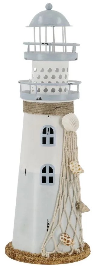 Bielo-modrá kovová dekorácia maják Lighthouse Nautic - Ø 10*28 cm