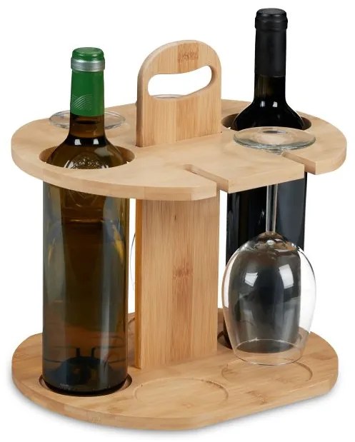 Bambusový stojan na víno a 4 poháre Relaxdays RD10045702, 30 cm