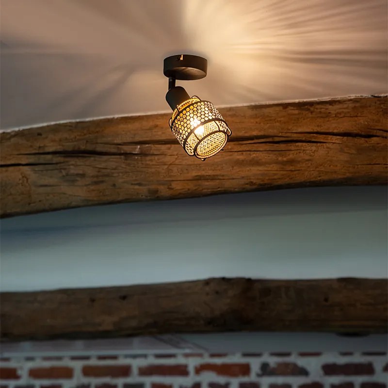 Dizajnové stropné svietidlo čierne so zlatom - Noud